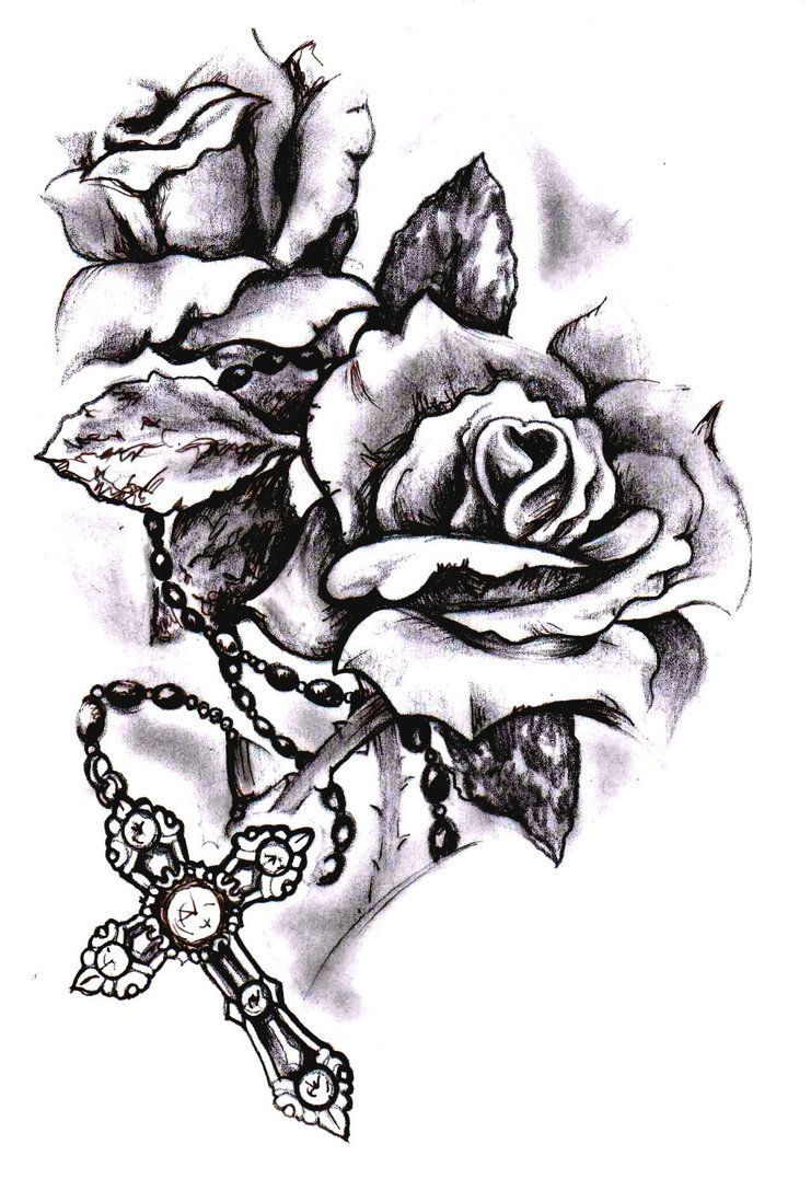 Rose Cross Sketch Simonvalentine On Deviantart Tattoo Ideas intended for size 741 X 1077