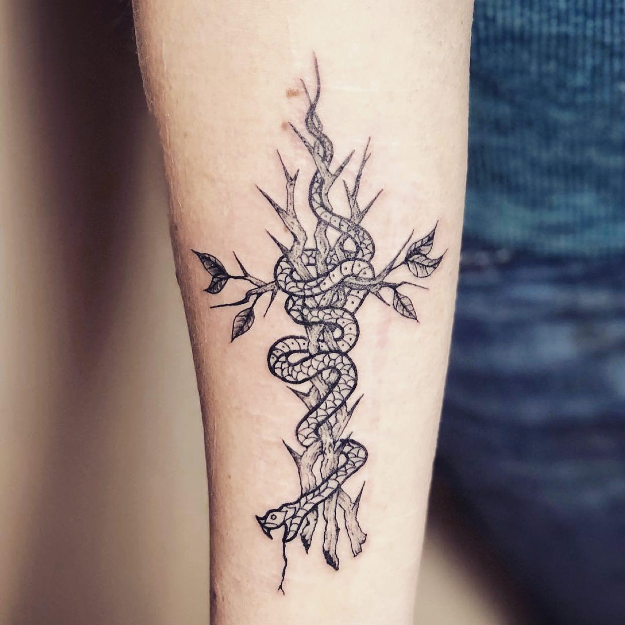 Serpent Wrapped Around Stick Cross Tattoo Album On Imgur with measurements 1242 X 1242