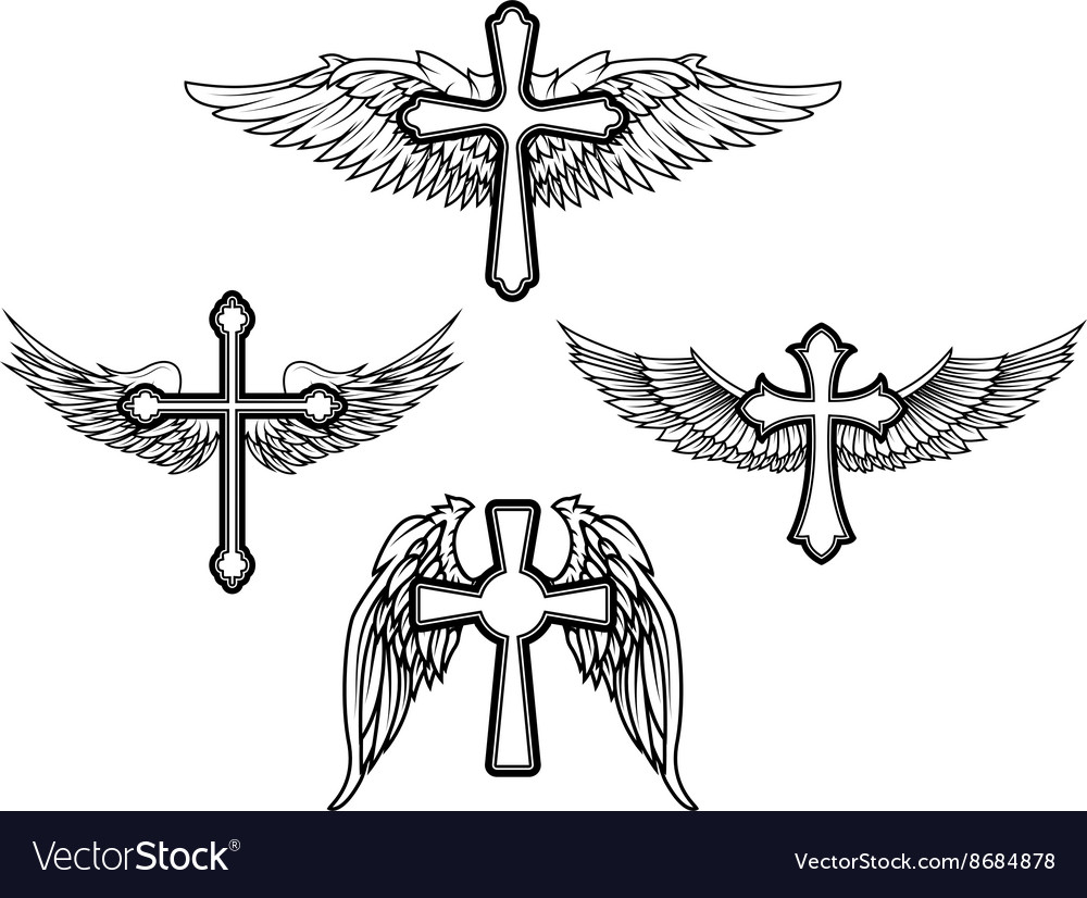 Set Of The Cross With Wings Royalty Free Vector Image pertaining to size 1000 X 826