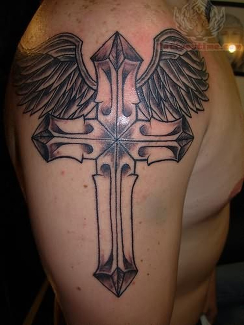 Shining Cross Angel Wings Tattoo Design On Arm Tattoos Book inside size 800 X 1067