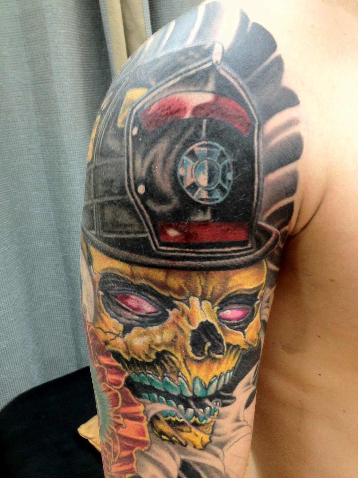 Sick Firefighting Tats Skull Tattoos Half Sleeve Tattoo for dimensions 1200 X 1600