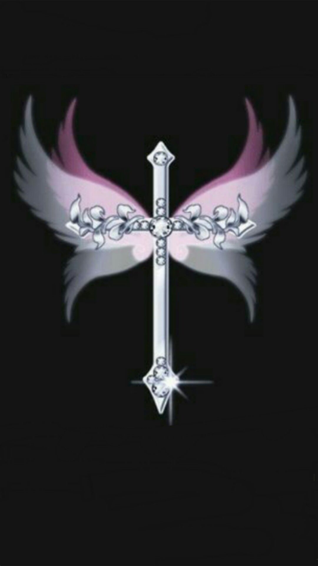 Silver Jewled Cross With Pink White Wings Crosss In 2019 in sizing 1080 X 1920