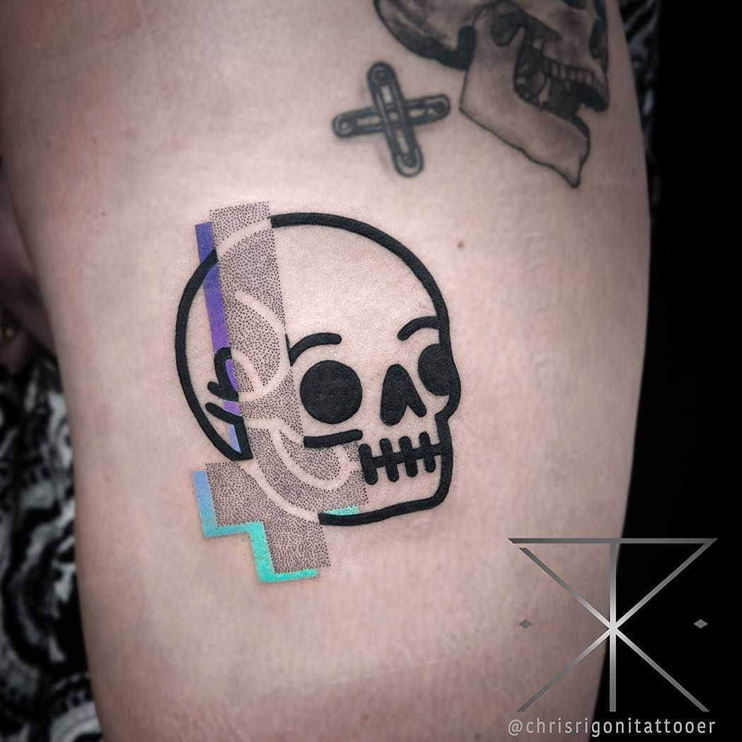 Skull And Upside Down Cross Tattoo Dotwork Skulls Skeletons with sizing 1049 X 1049