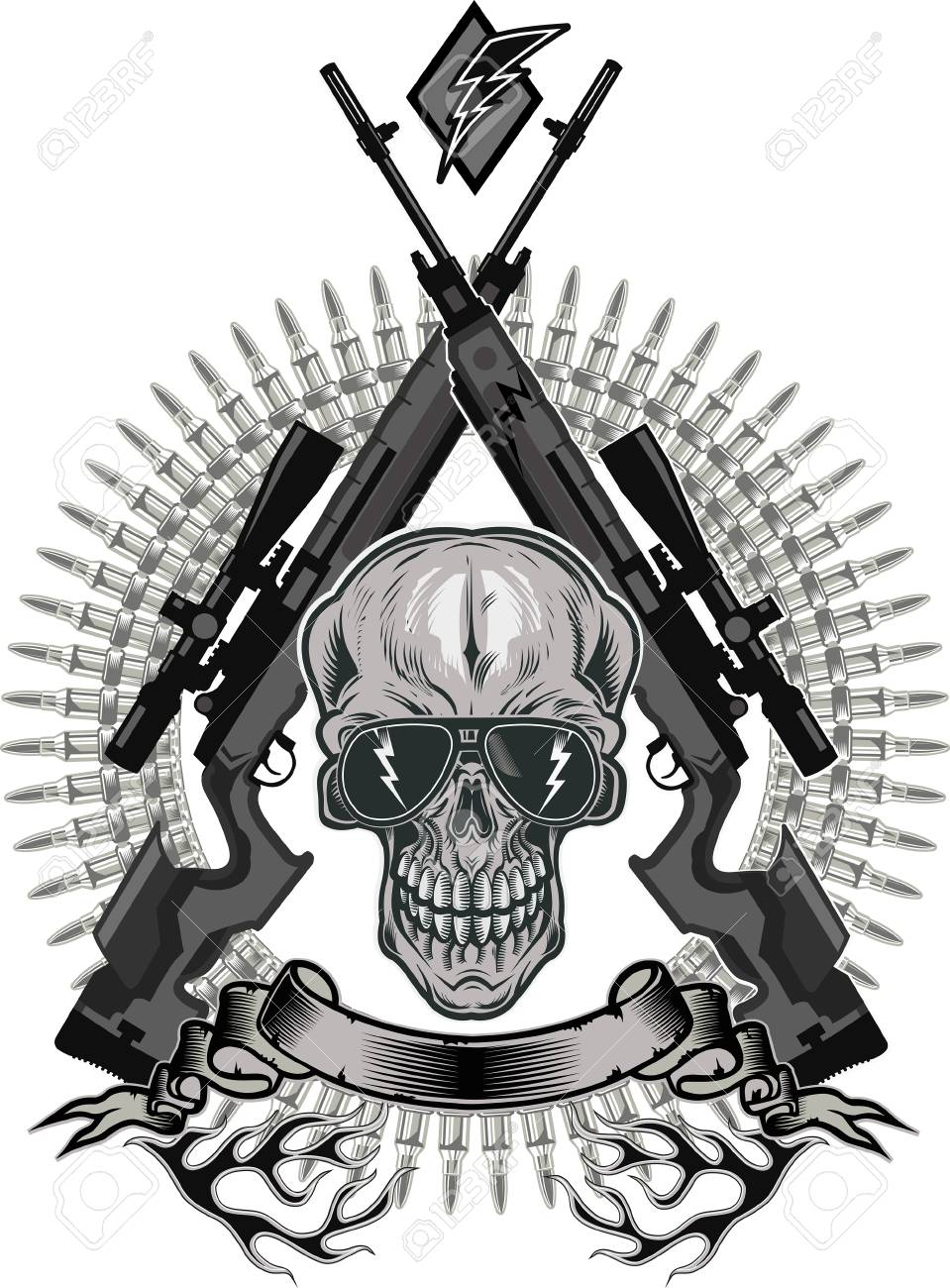 Skull Crossed Guns And Roses Skull Tattoo Combat Royalty Free regarding sizing 959 X 1300