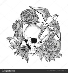 Skull Tattoo Tattoo Skull Roses Birds Stock Vector Miklovash pertaining to dimensions 1600 X 1700