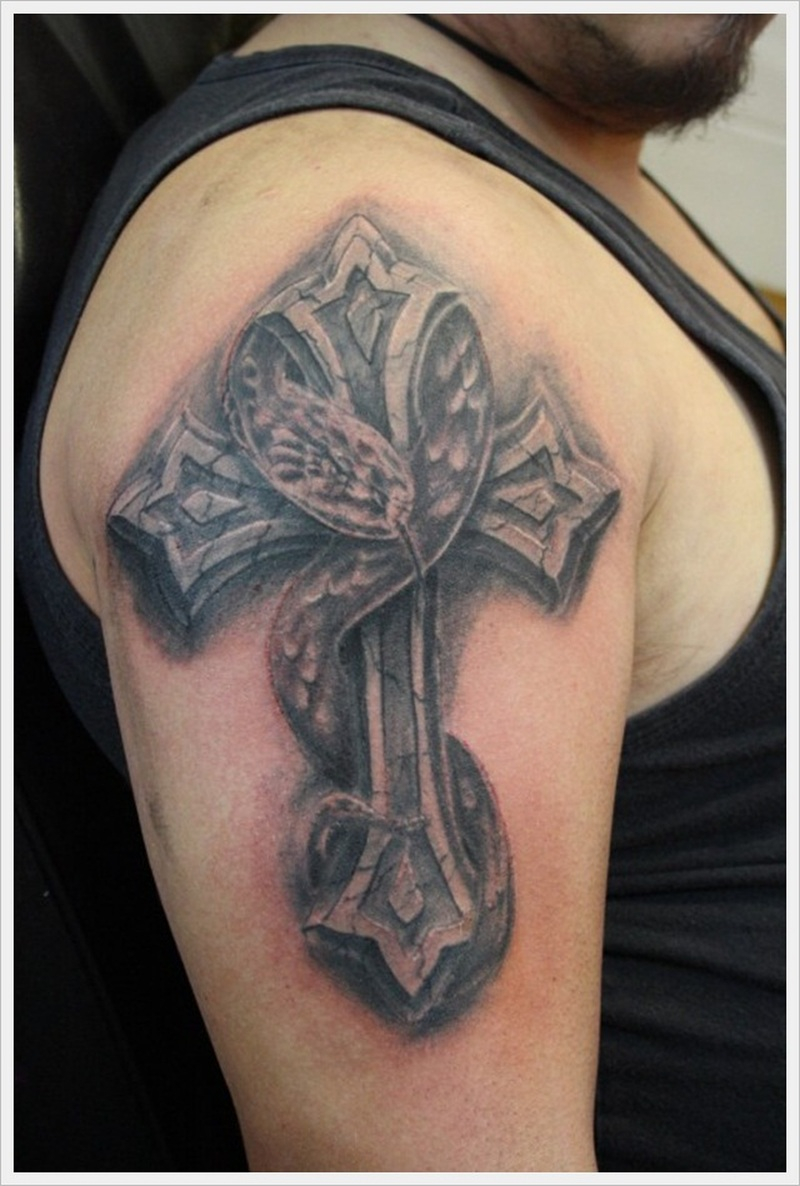 Snake Cross Tattoo On Shoulder For Men Tattoos Book 65000 with regard to proportions 800 X 1186