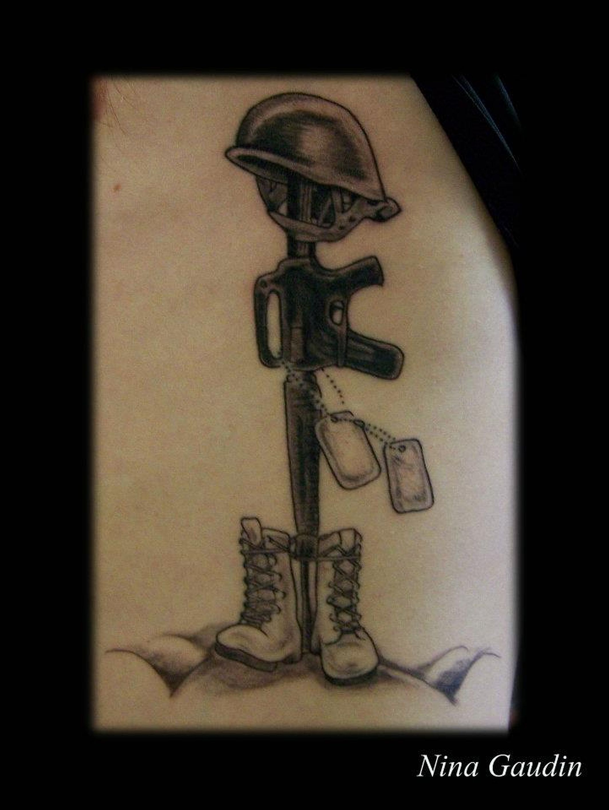 Soldiers Cross Helmet Boots Gun Tags Rib Side Black Grey Tattoo regarding sizing 2128 X 2832
