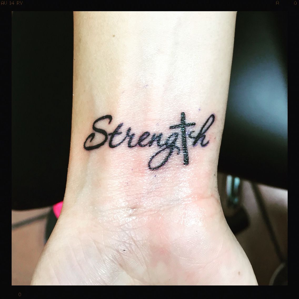 Strength Tattoo With Cross Favs Cross Tattoo Designs Word inside size 1136 X 1136