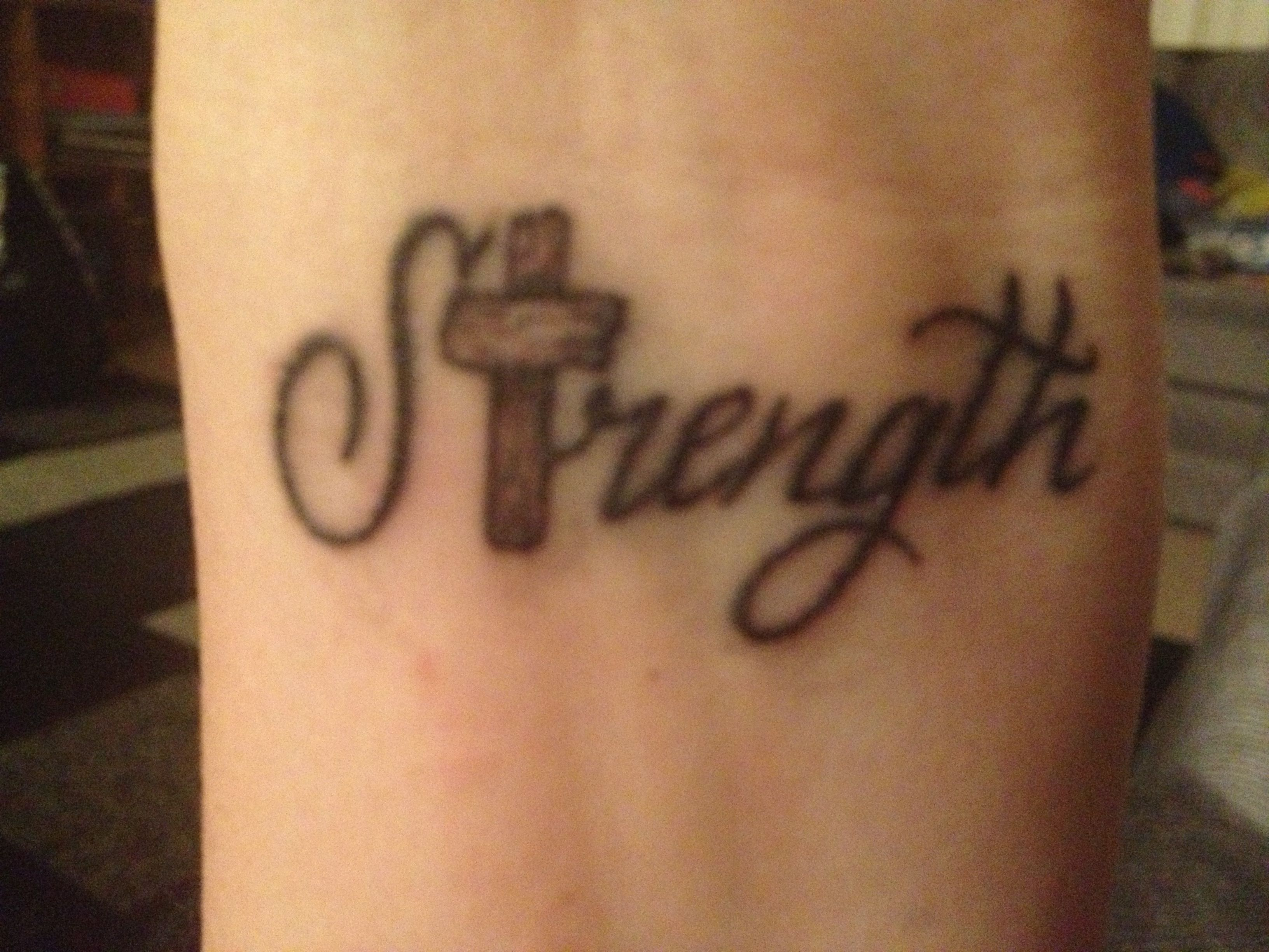Strength Tattoo With Old School Wooden Cross Like This But Maybe in sizing 3264 X 2448