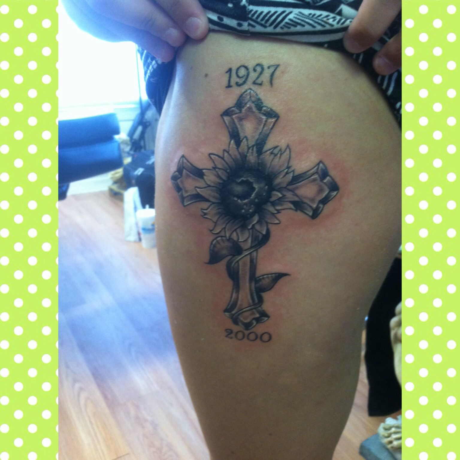 Sunflower And Cross Tattoo Only With Color Tattoos Sunflower inside proportions 1536 X 1536