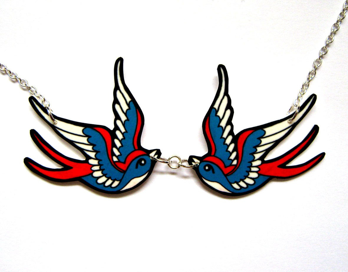 Swallow Necklace Tattoo Inspired Dolly Cool Sparrow Twin Etsy throughout proportions 1181 X 923