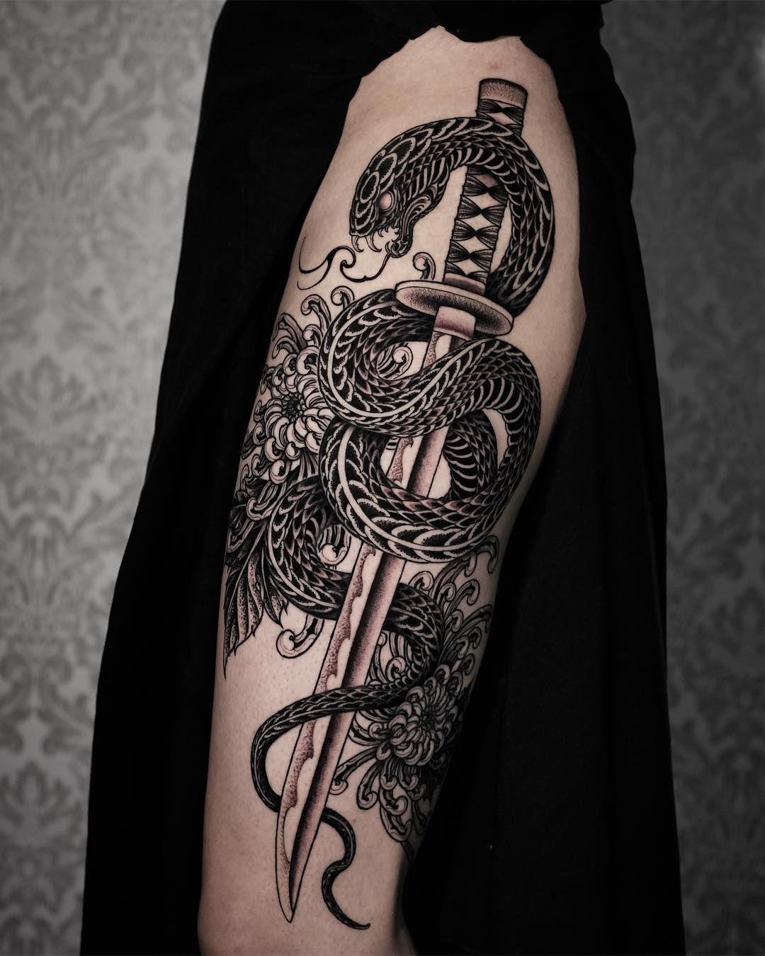 Sword And Snake Tattoo Design On Hip Snake Tattoos Tattoos Dark for measurements 1080 X 1350
