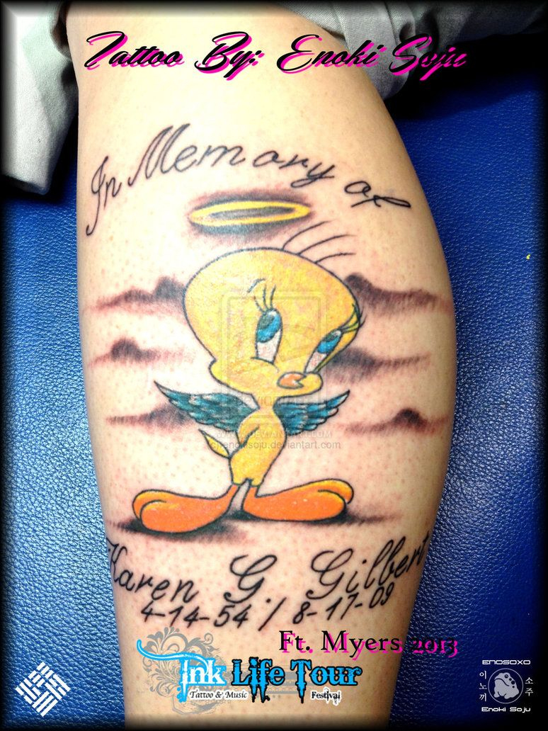 Tattoo Of Tweety Bird Giving The Finger Bird Is The Word Tummy within size 774 X 1032