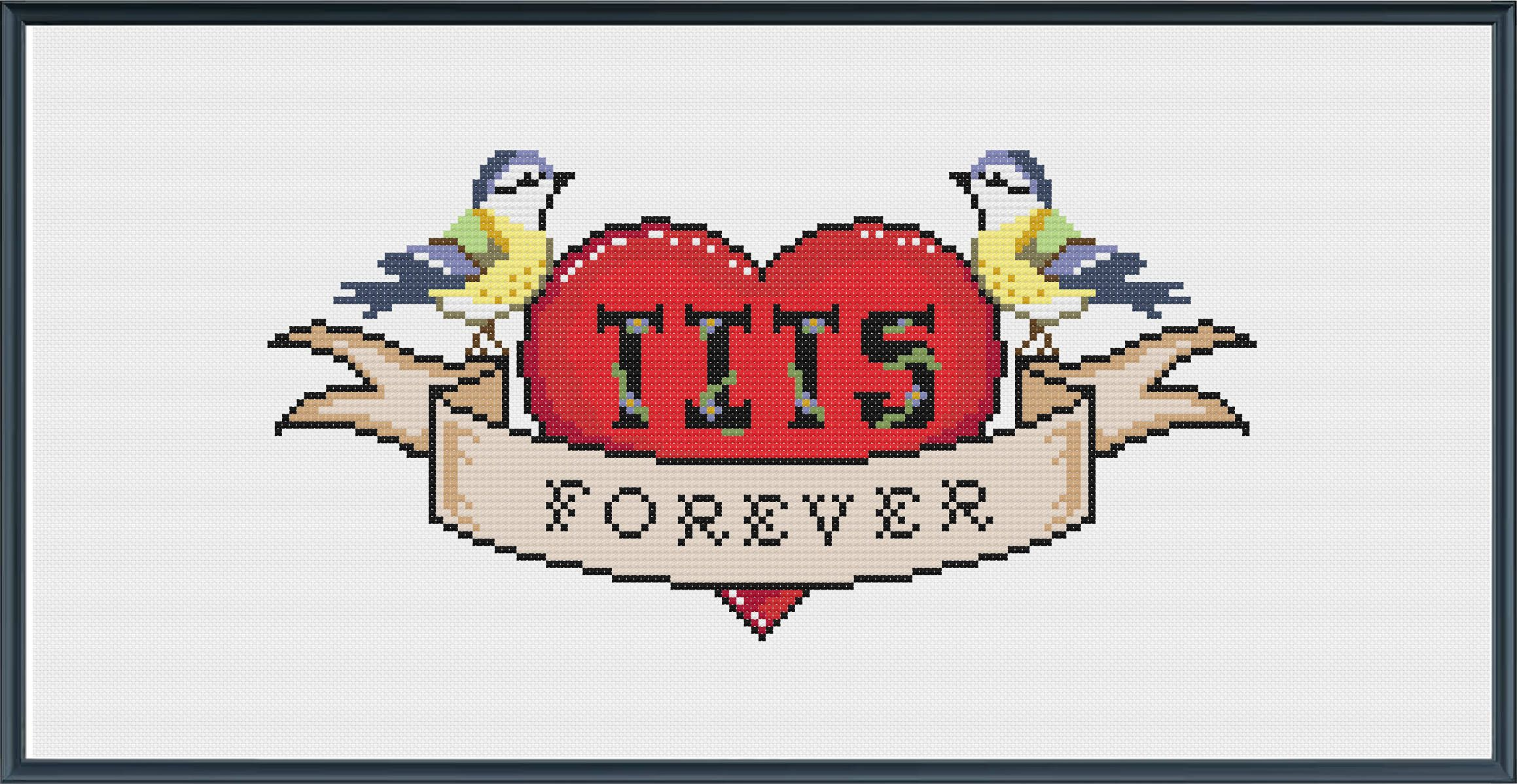 Tits Forever Tattoo Cross Stitch Pattern Instant Download throughout size 2318 X 1198