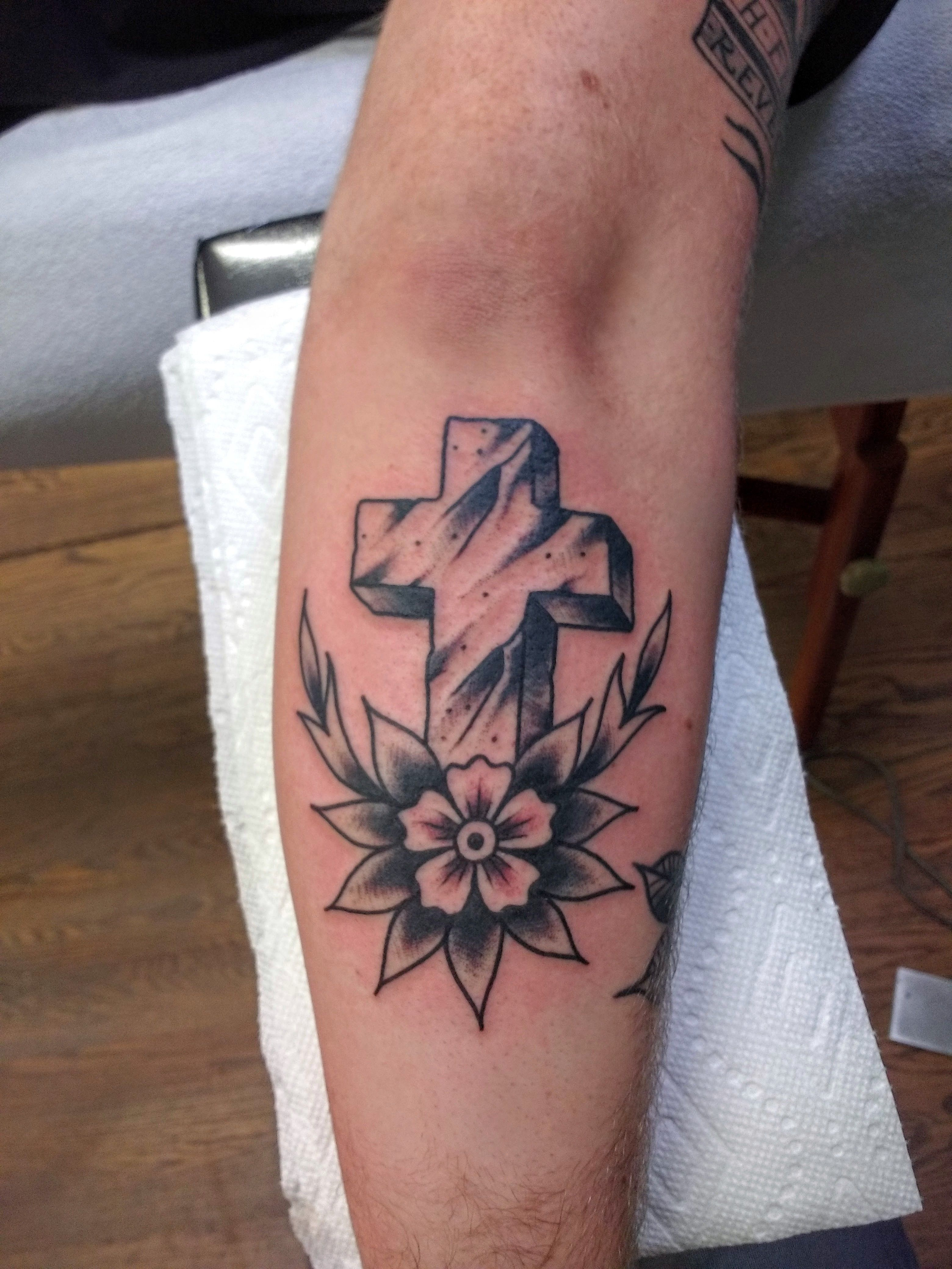 Traditional Black And Grey Rock Of Ages Cross Tattoo Alan Wood with dimensions 3120 X 4160