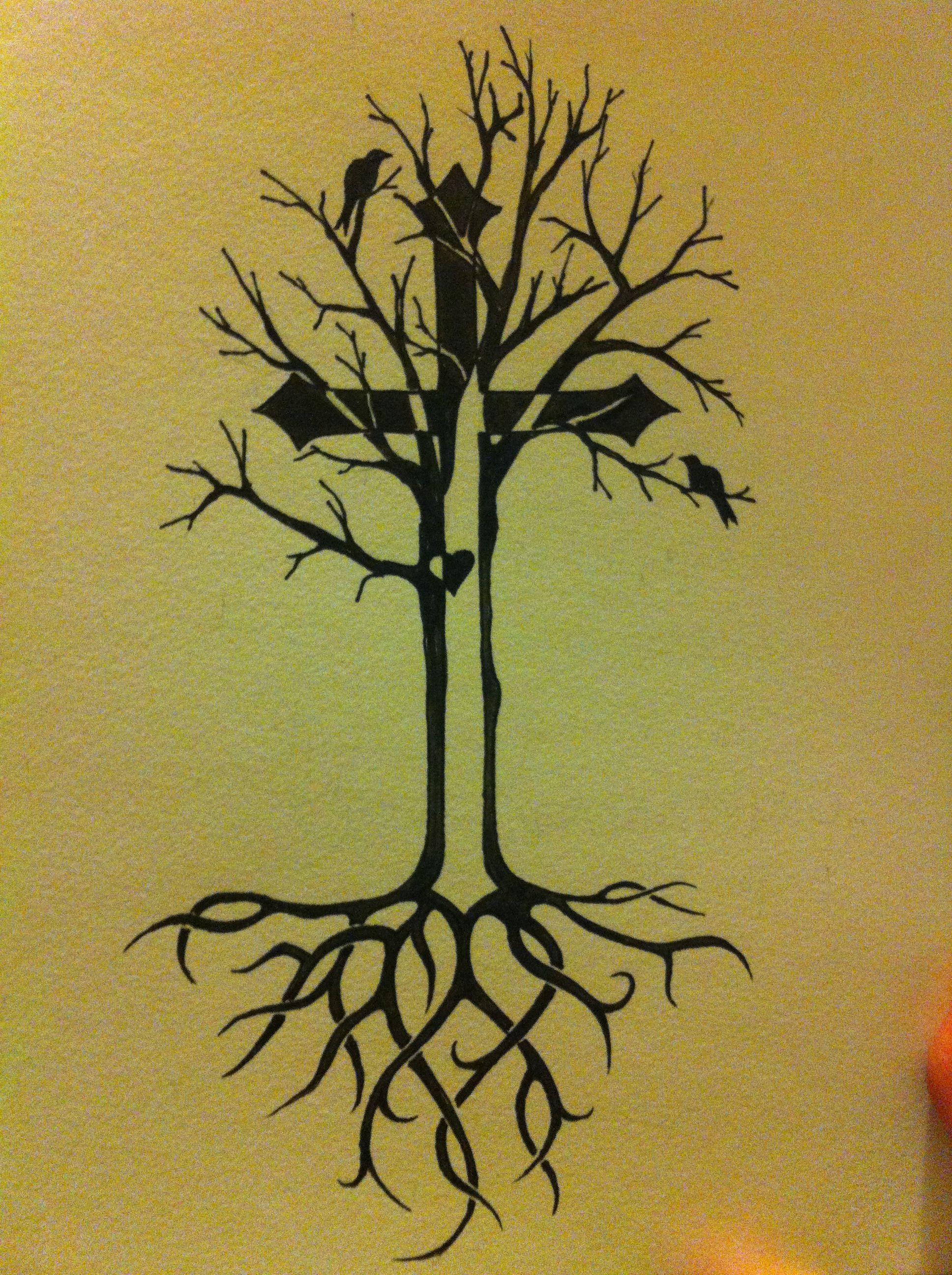 Tree Of Life Tattoo Idea With Celtic Roots And Cross Tattoo Ideas throughout measurements 1936 X 2592