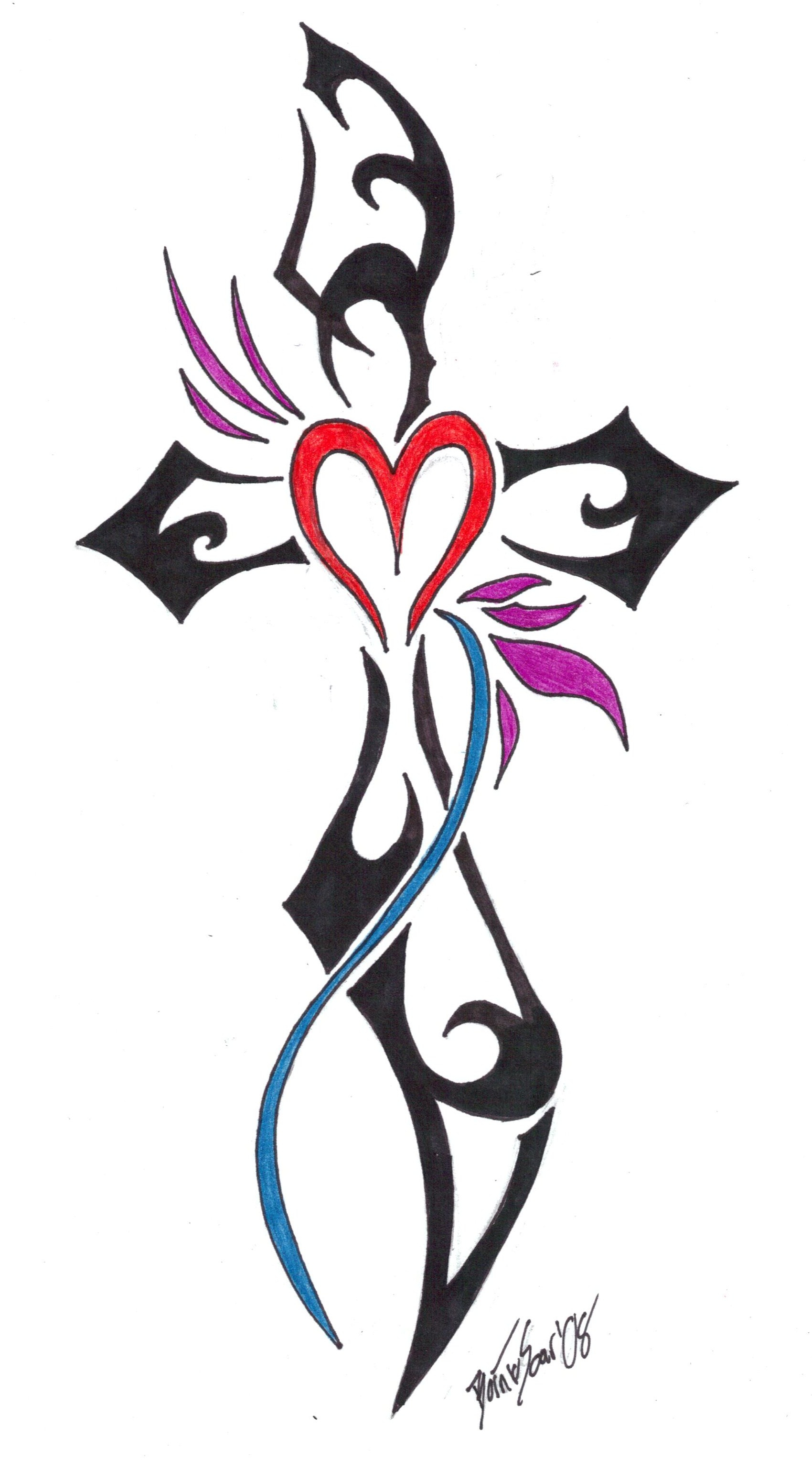 Tribal Cross With Heart Tattoo Design Tattoo Ideas with dimensions 1700 X 3053