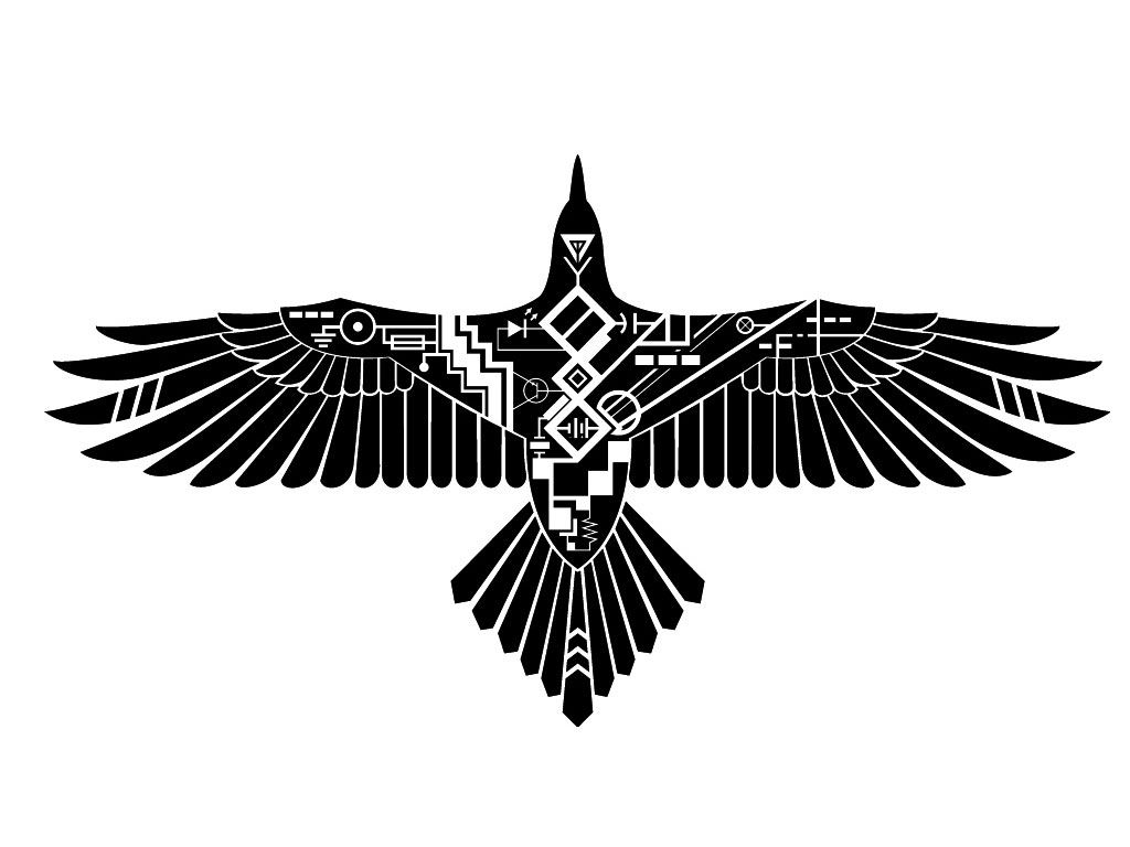 Tribal Robotic Raven With Spread Wings Tattoo Design Tattoo inside dimensions 1024 X 768