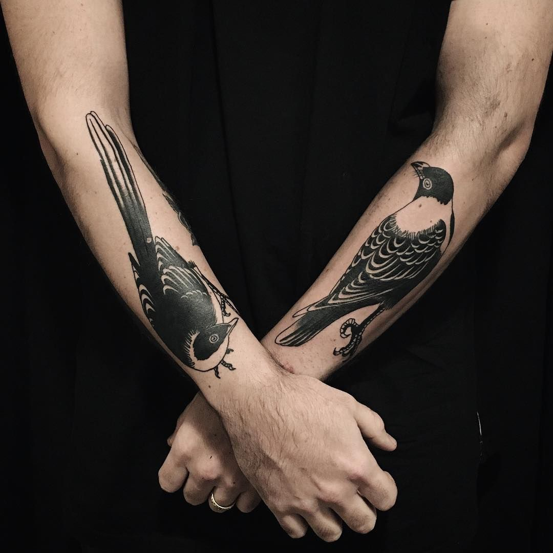 Two Birds Tattoo On The Forearm Bird Tattoos Black Tattoos with measurements 1080 X 1080