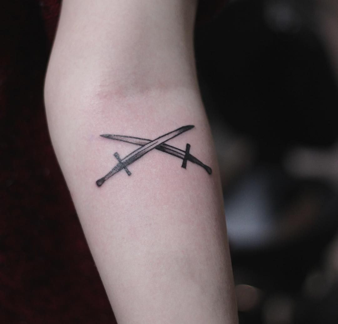 Two Crossed Swords Tattoo On The Forearm Done Kristian Kriistian pertaining to measurements 1080 X 1037