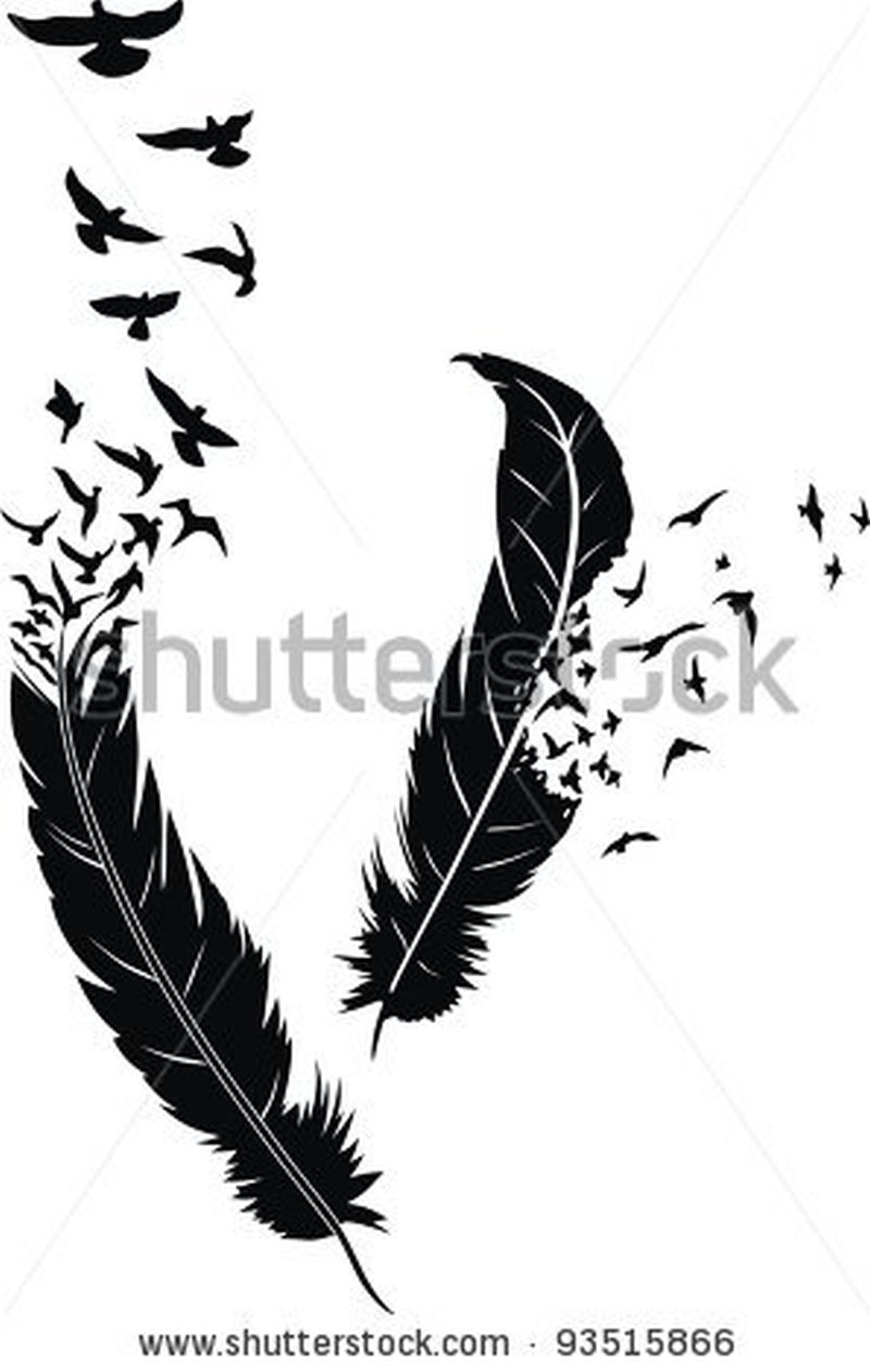 Two Stylized Feathers With Scattering Birds In The Form Of A Tattoo regarding size 800 X 1262