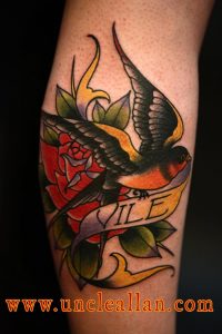 Uncle Allan Swallow Bird Scroll Rose Flower Tattoo Tattoo Rose with sizing 900 X 1350