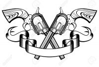 Vector Illustration Two Crossed Revolvers And Banner For Tattoo with size 1300 X 974