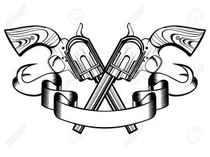 Vector Illustration Two Crossed Revolvers And Banner For Tattoo with size 1300 X 974