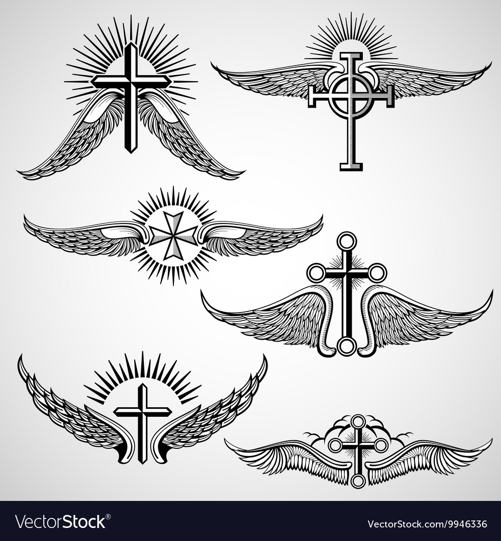 Vintage Cross And Wings Tattoo Elements Royalty Free Vector for sizing 1000 X 1080