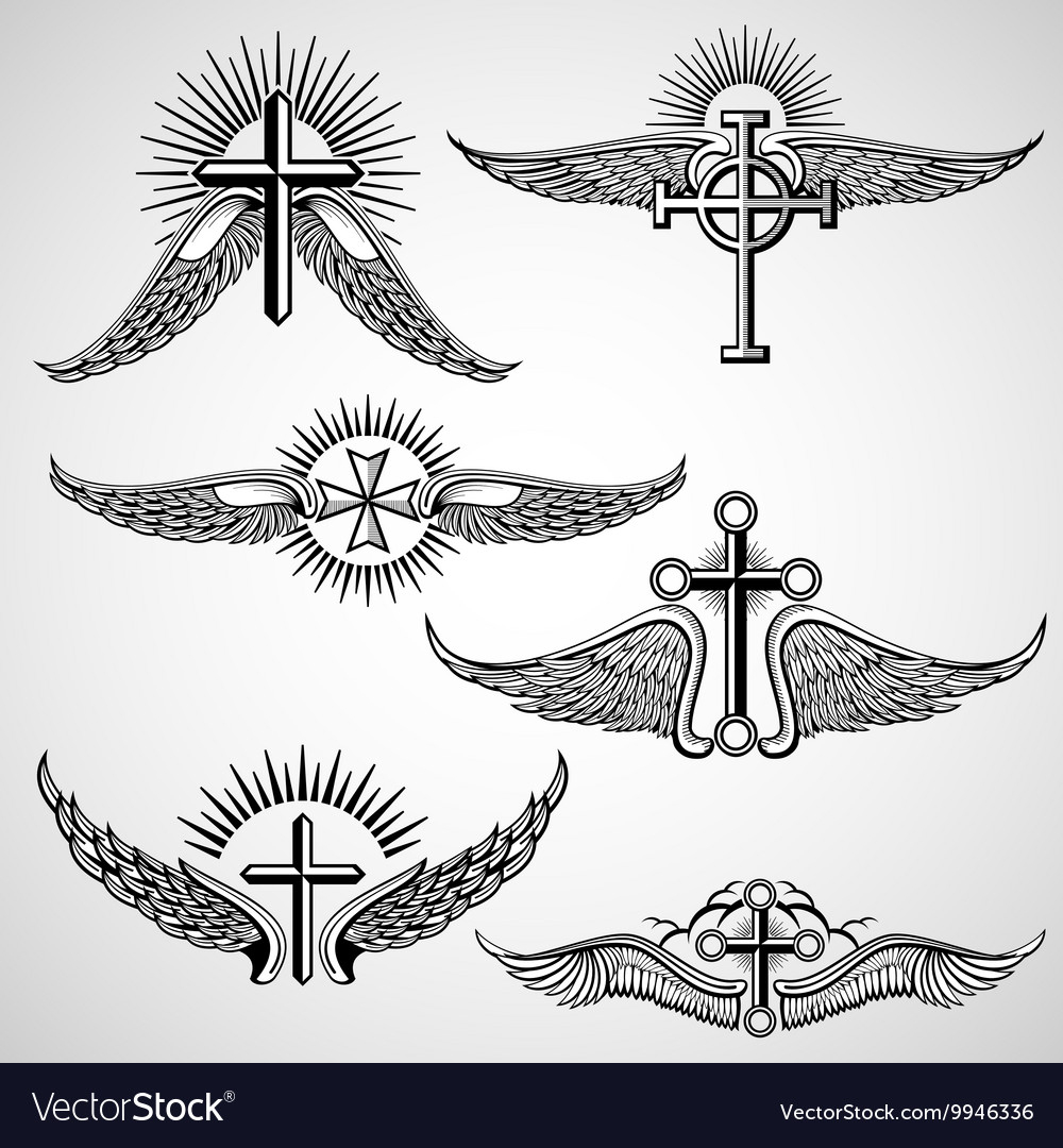 Vintage Cross And Wings Tattoo Elements Royalty Free Vector in size 1000 X 1080