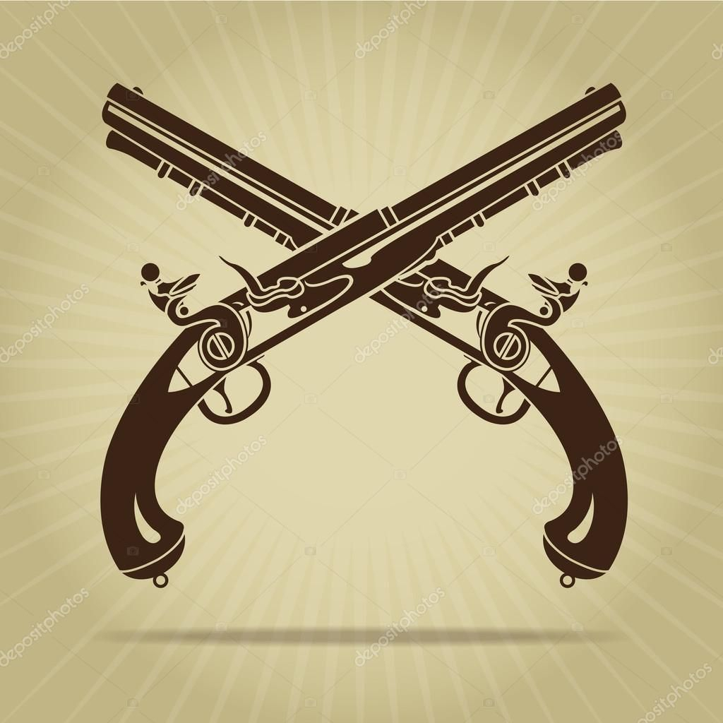 Vintage Crossed Flintlock Pistols Silhouette Tattoo Ideas in size 1024 X 1024