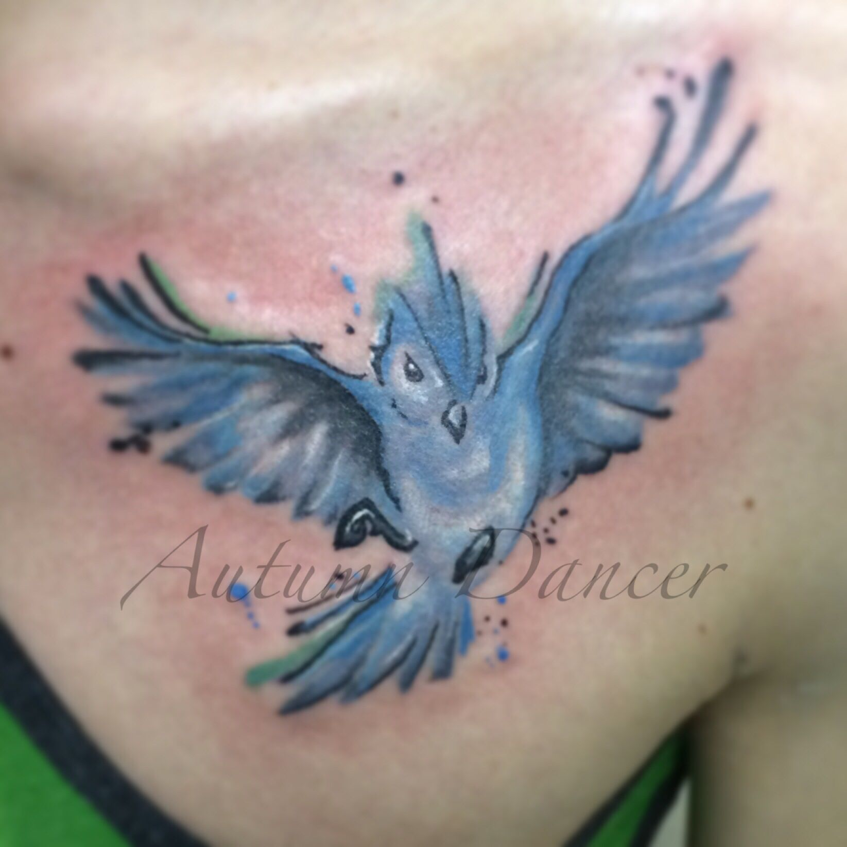 Watercolor Style Blue Bird Chest Tattoo Tattoos That I Love inside size 1645 X 1645