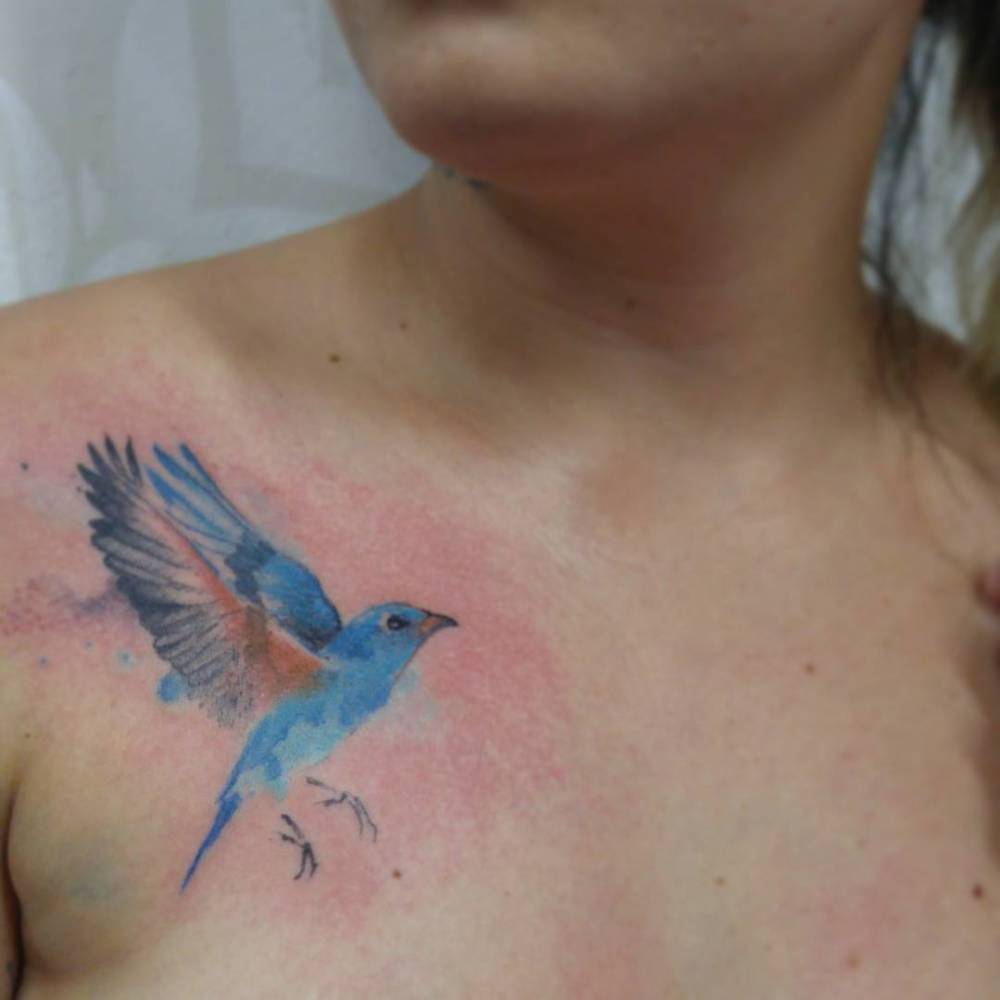 Watercolor Style Bluebird Tattoo On The Right Side Of inside proportions 1000 X 1000