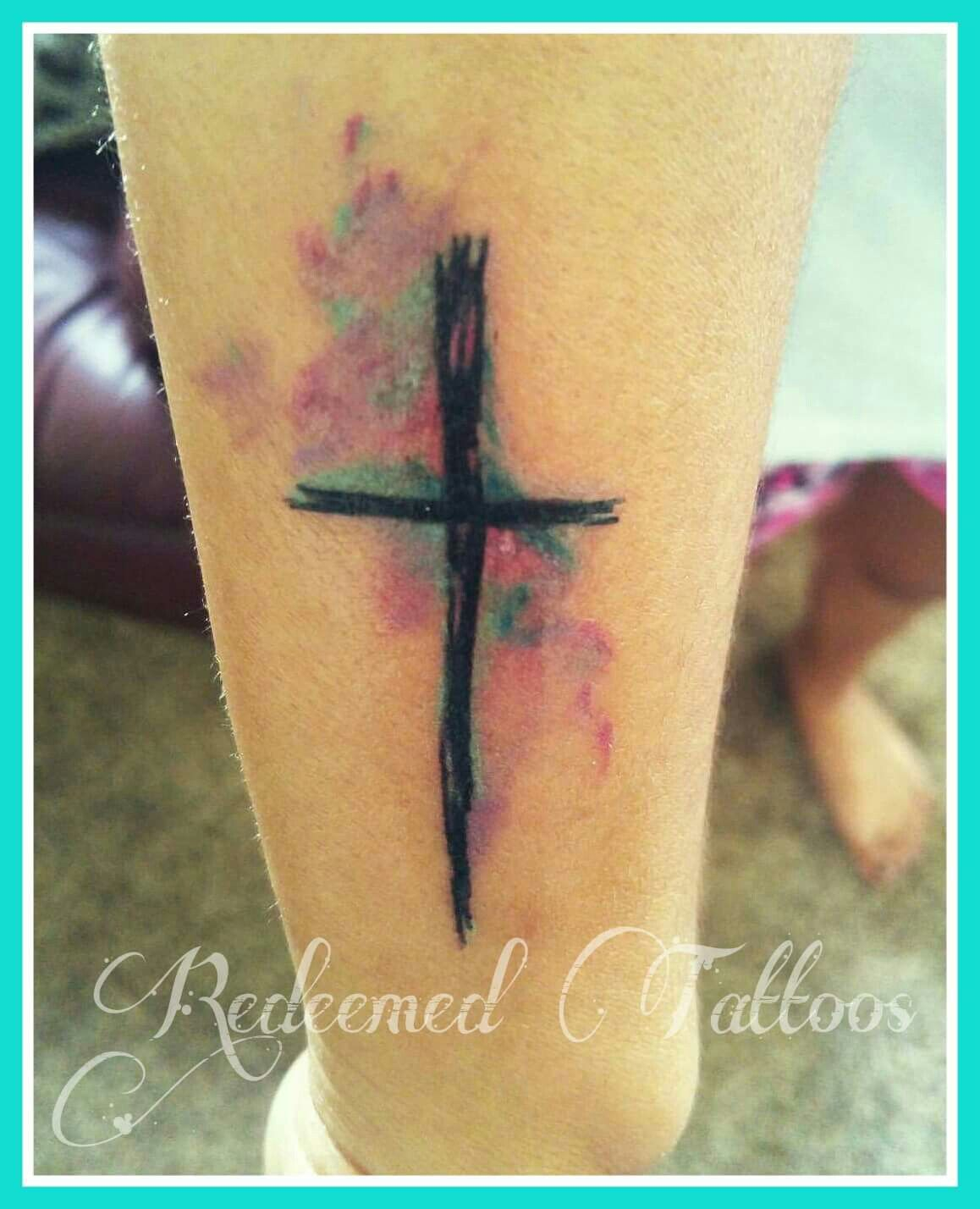 Watercolor Tattoo And Cross On Arm Newink Redeemedtattoos inside measuremen...