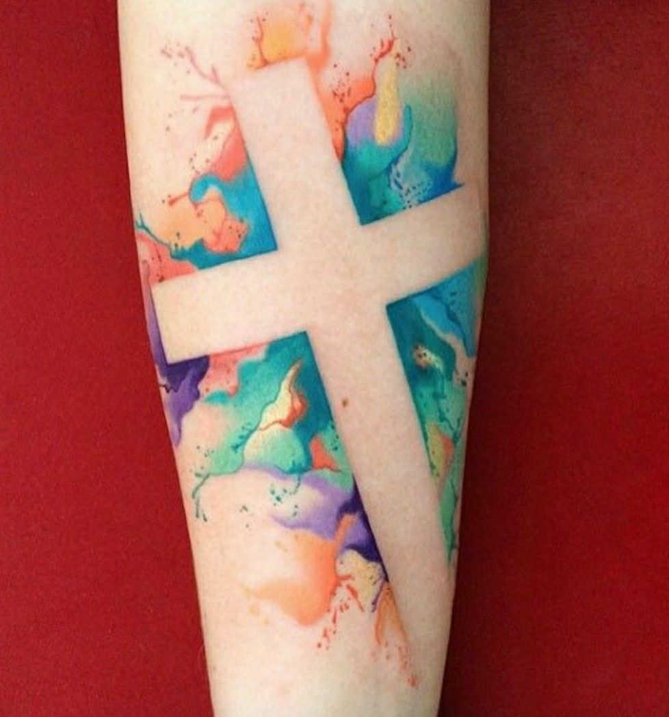 White Cross Tattoo With Colorful Background Tattoos White Tattoo with regar...
