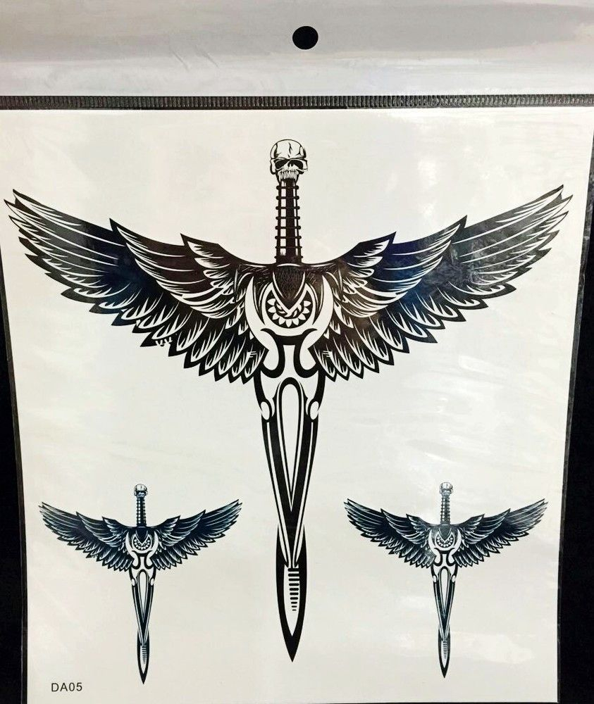 Wings Cross Sword Large Temporary Body Art Tattoo Tattoos Sword pertaining to dimensions 843 X 1000