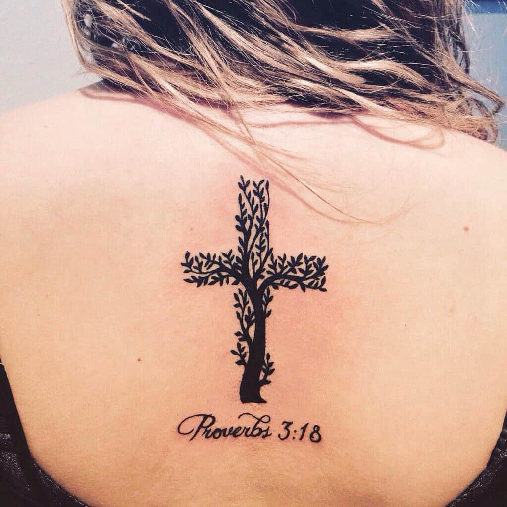 Womens Back Tree Cross Tattoo inside proportions 1024 X 1024