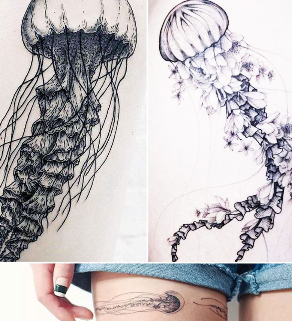 15 Amazing Black Ink Jellyfish Tattoos Luvthat throughout sizing 973 X 1070