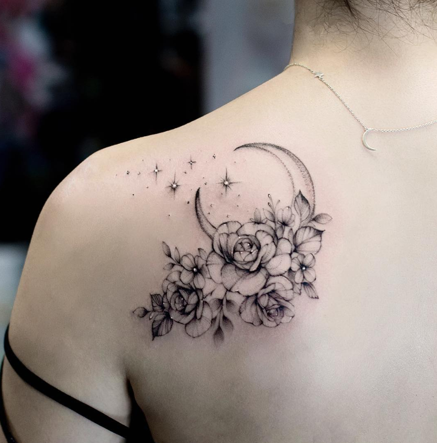 26 Awesome Floral Shoulder Tattoo Design Ideas For Woman inside measurements 883 X 895