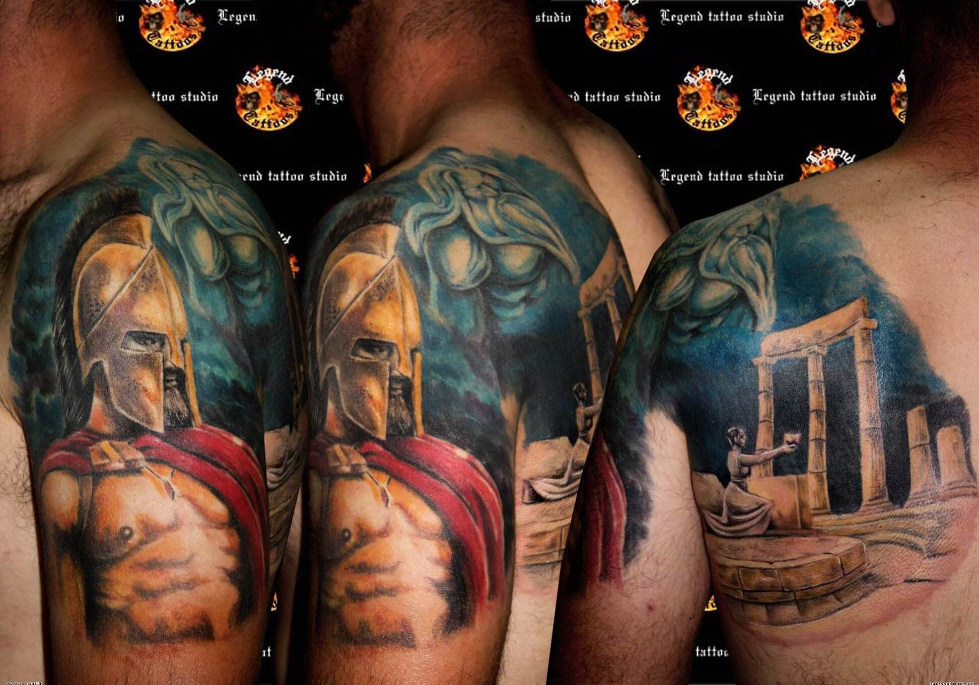 300 Spartan Tattoo Designs And Ideas On Shoulder Arm Mats Tattoo inside dim...