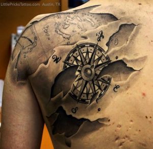 3d Compass Tattoo On Left Back Shoulder pertaining to measurements 1024 X 992