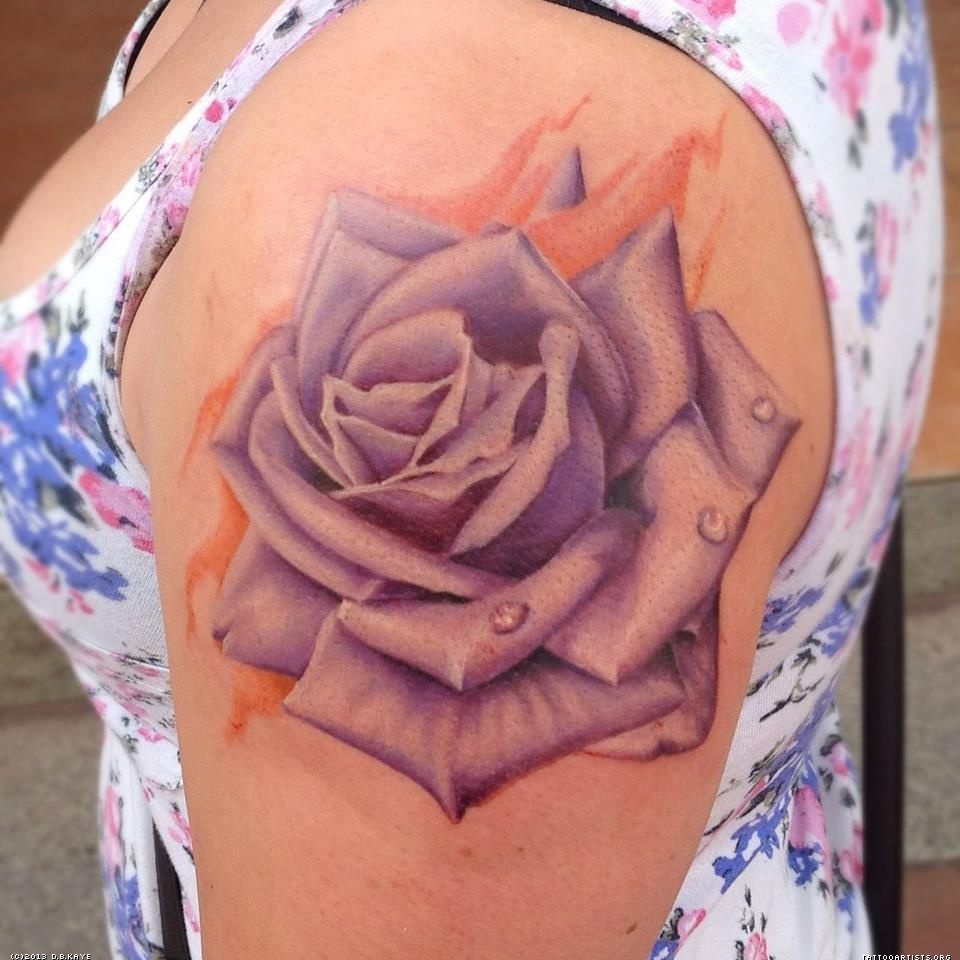 3d Purple Rose Tattoo On Girl Left Shoulder throughout sizing 960 X 960