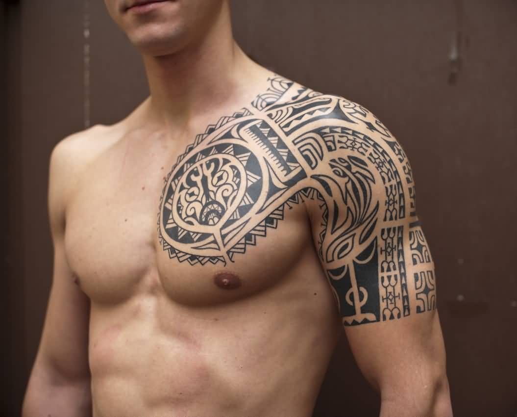 45 Tribal Chest Tattoos For Men with regard to measurements 1055 X 850