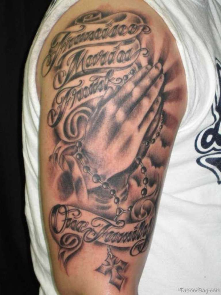 50 Outstanding Praying Hands Tattoos On Shoulder with sizing 768 X 1024
