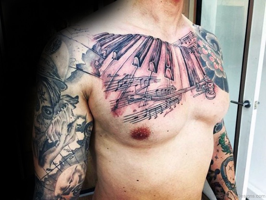 51 Amazing Music Tattoos On Chest with regard to size 1024 X 768