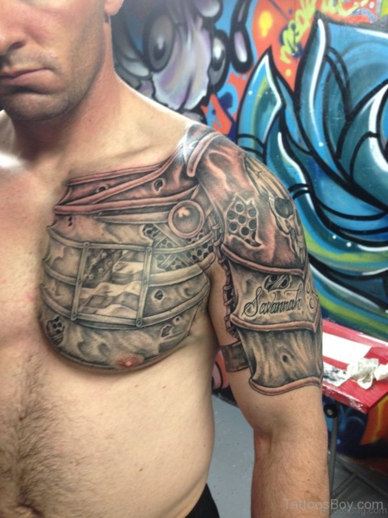 55 Great Armor Tattoos For Chest pertaining to size 768 X 1024