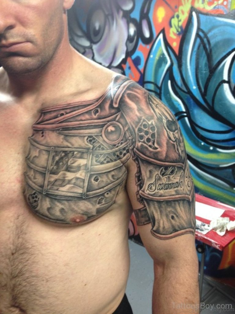 55 Great Armor Tattoos For Chest regarding size 768 X 1024