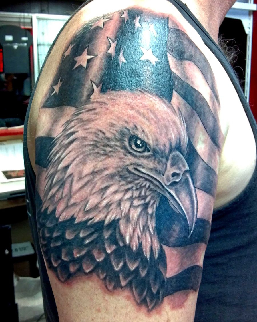 95 Bald Eagle With American Flag Tattoos Designs With Meanings regarding size 900 X 1126
