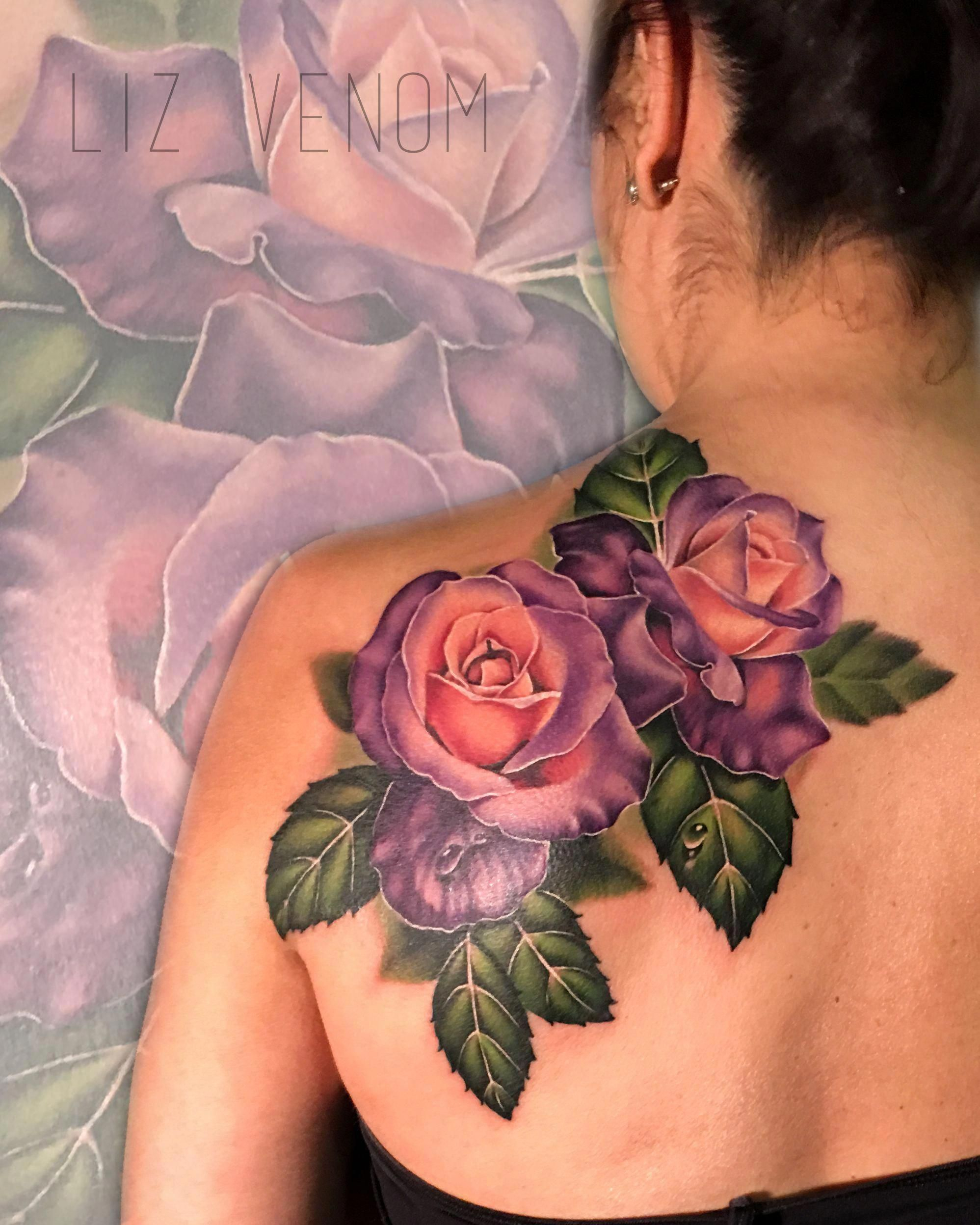 A Lovely Double Rose Tattoo From The Exceptional Liz Venom At for measurements 1997 X 2496