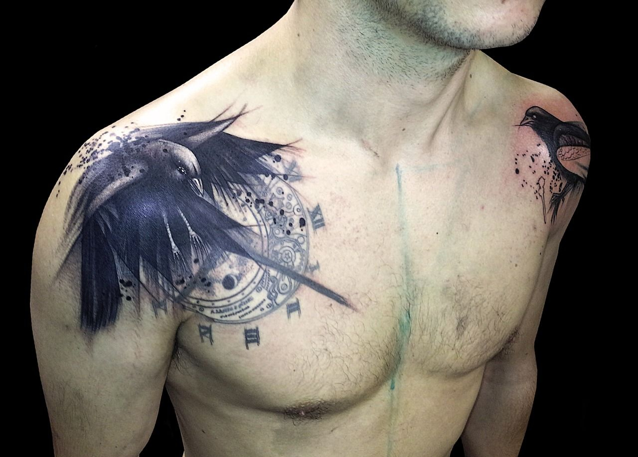 Abstract Bird Raven Sketch Shoulder Tattoo On Tattoochief with size 1280 X 917